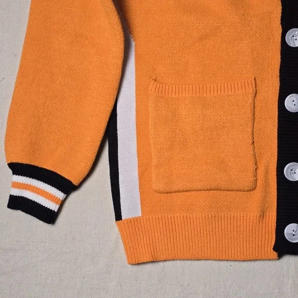 Steady Hands Ladies' Cardigan Small Orange Black Striped Collar Button-Up Rare - Picture 8 of 16
